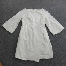 Urban Outfitters Dress Womens 6 White 100% Cotton Wrap Front 3/4 Sleeve Belted