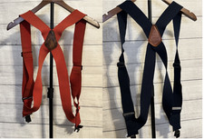 Duluth Trading Co Suspenders Set of 2 Red Navy Side Clip Adjustable One Size