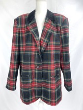 Sag Harbor Blazer Women Size 18 Red Plaid Tartan Wool Jacket Velvet Collar VTG