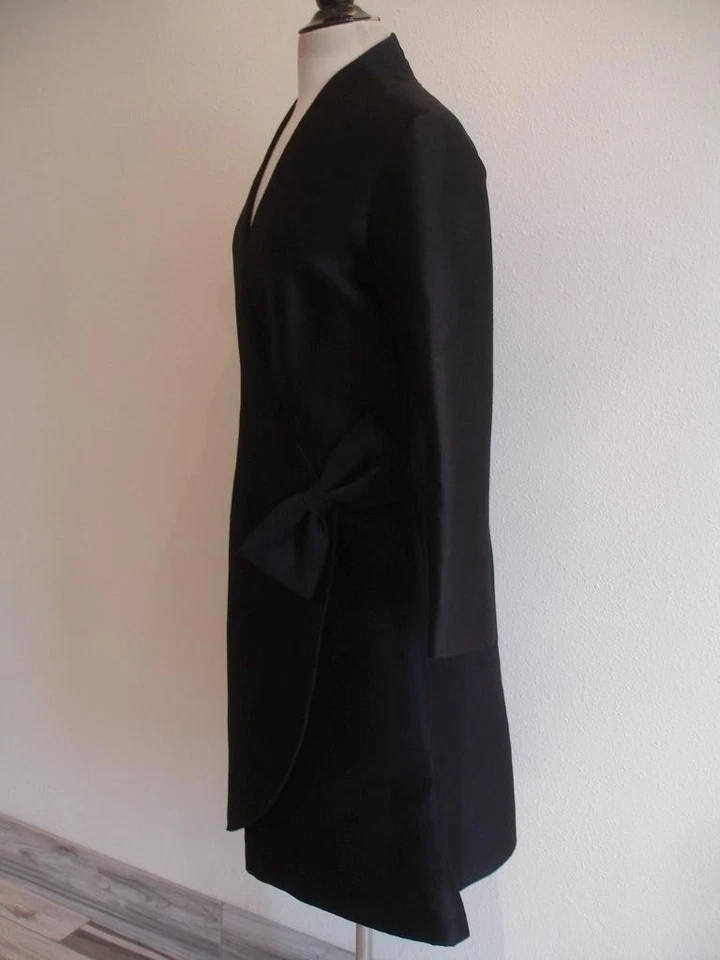 Women's L XL 16 Vtg 1960's Black Evening Bow Dress Long Taffeta Art Deco Formal - Image 2 of 4