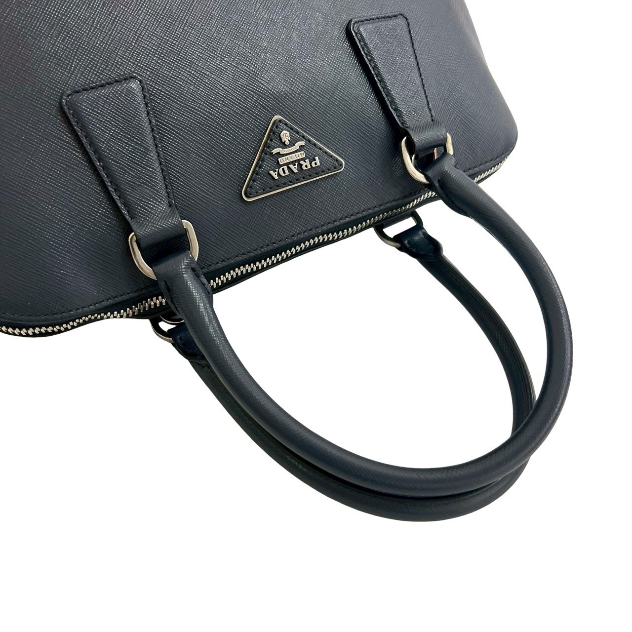 PRADA Triangular logo Shoulder Bag leather Navy 2… - image 4