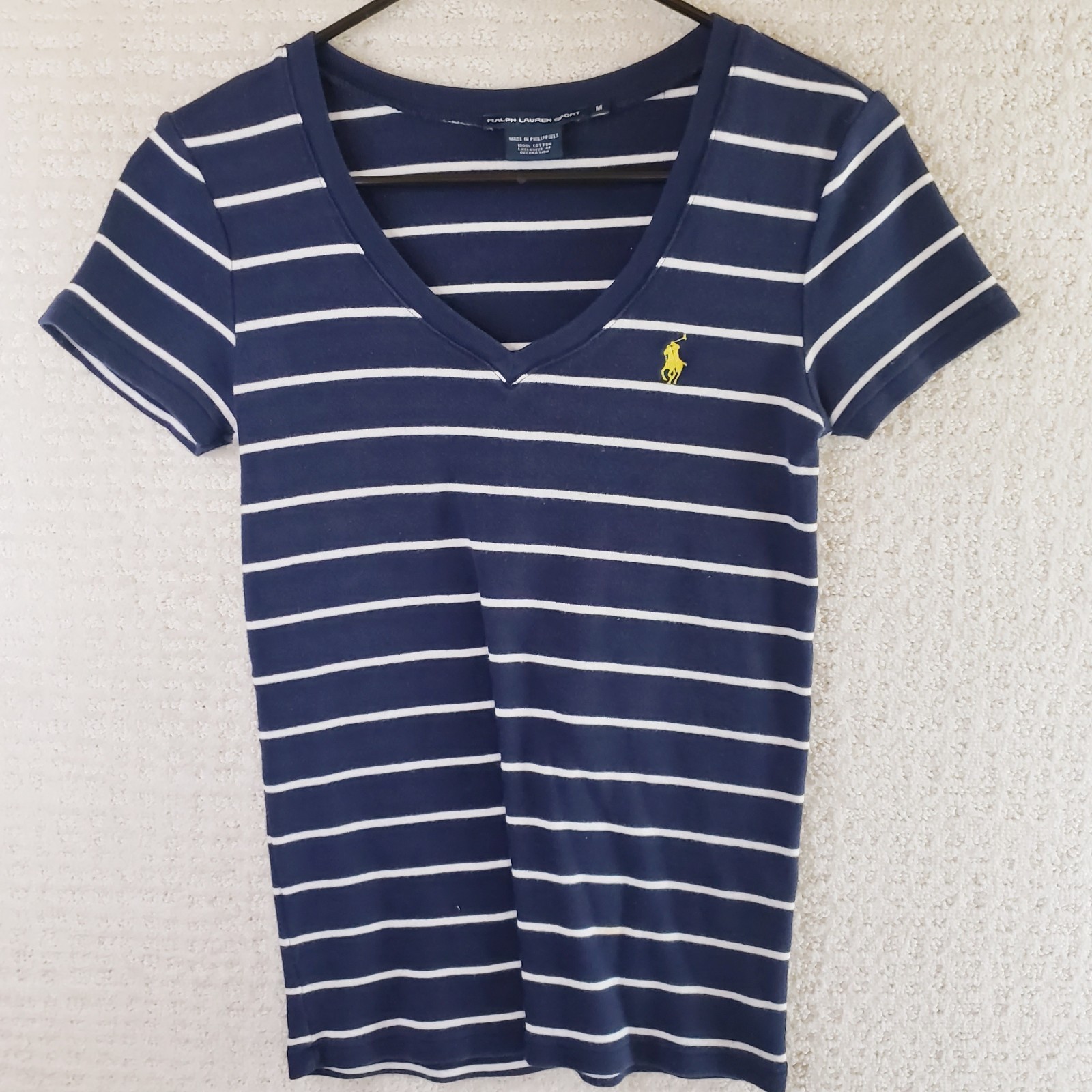PONY Polo Ralph Lauren Sport blu bianca maglietta a righe donna taglia M SS camicia nautica Lk