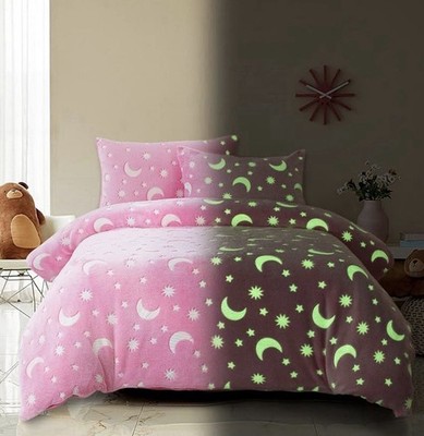 HOMBYS Glow in The Dark Duvet Cover Set for Kids Full/Queen Size, 3 Pieces Pink