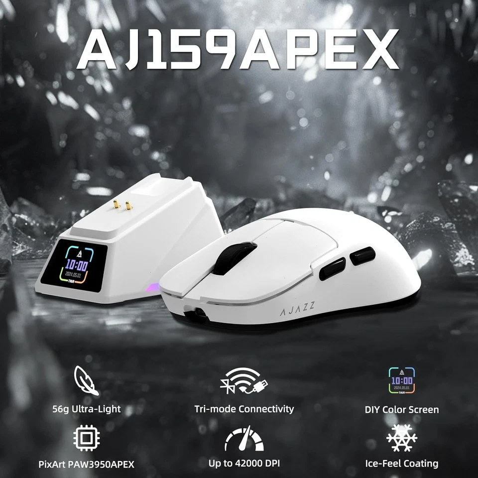 AJAZZ AJ159 APEX Tri-Mode Gaming Mouse 8K Magnetic Charging Dock Color Display - Image 2 of 4