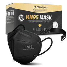 KN95 Face Masks Black Adults - 100 Pack Disposable Masks Comfortable 5-Layer Saf