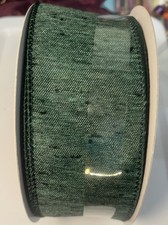 2.5 x 80 Ft. Dark Green Black Wired Ribbon. Christmas Holiday Winter