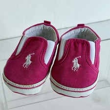 Polo Ralph Lauren Baby Girl Shoes Sz 3 Fuchsia Pink Crib Slip On Fabric Pony