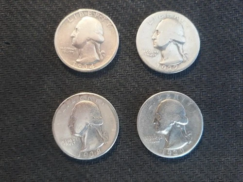 1934.1937,1938.1939 Washington Silver Quaters Lot (4) (1 of each) Good-Excellent