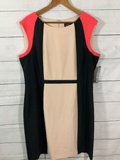 Chelsea Rose Size 18 Sheath Dress Black Beige Coral Work NWT