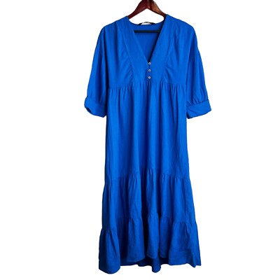 Zara LINEN MIDI DRESS Womens XS TIERED COBALT BLUE Casual Pullover A-line | eBay Zara LINEN MIDI DRESS Womens XS TIERED COBALT BLUE Casual Pullover A-line | eBay