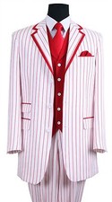 New Men's 3 piece Elegant Fashion Suit w/ Stripes White / Red 5908 Fortino Landi