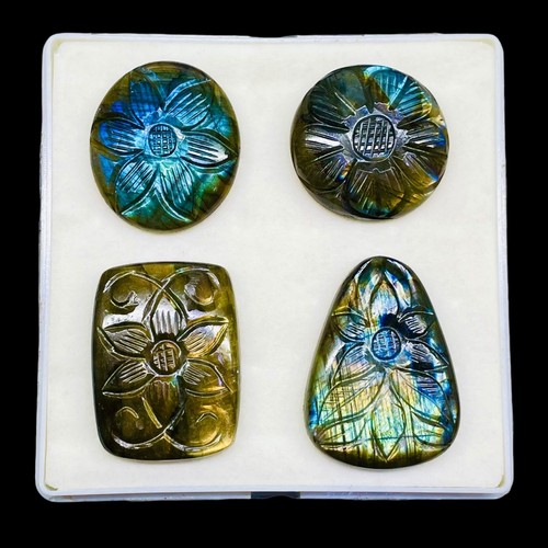 4 Pcs Natural Labradorite 30.5-39.5mm Huge Pendant Size Carved Loose Gemstones - Picture 6 of 10