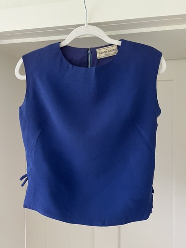 Hardy Amies, Vintage Hardy Amies Royal Blue Zip Back Sleeveless Blouse Size 36 UK 8