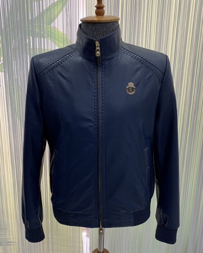 Billionaire Genuine Python Leather Trim Soft Lambskin Blue Men's Bomber ...