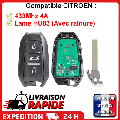 Clé Vierge KEYLESS GO Main Libre 4A pour Citroen Picasso C4 C4L DS4 DS5 DS6 DS7