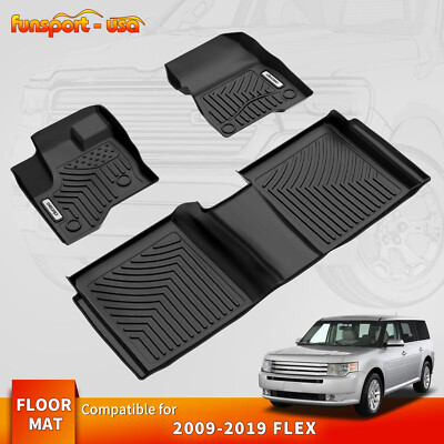 2 Rows Floor Liner Floor Mats for 2009-2019 Ford Flex TPE All-Weather 3D Molded