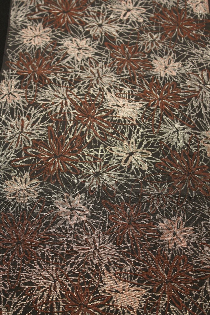 シルク織絵 f-068 antique silk urushi and metallic kimono fabric - flowers