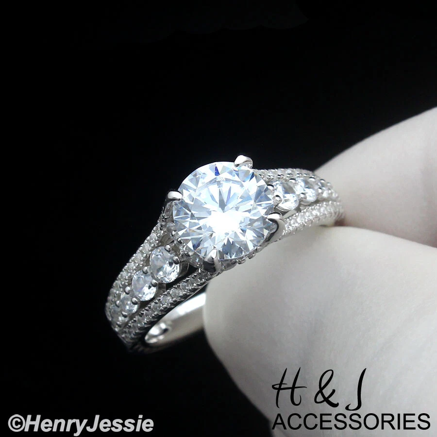 WOMEN SOLID 925 STERLING SILVER ICY CZ ROUND CUT ENGAGEMENT RING SIZE 6-10*SR216 - Image 2 of 4