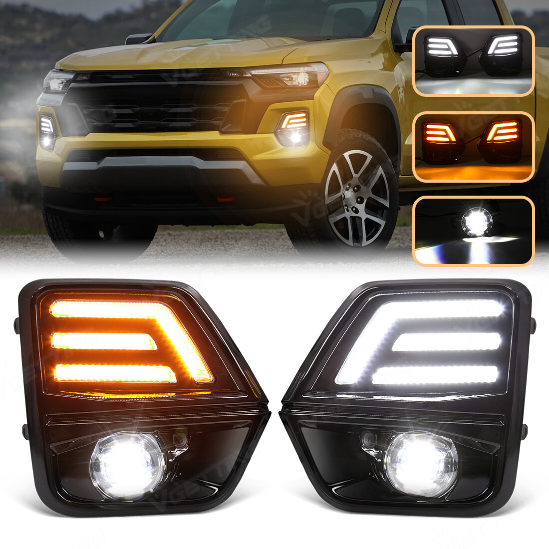 For Chevrolet Colorado 2023-2026 LED Daytime Running Fog Light Kits with Turn