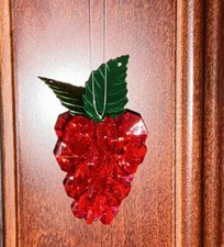 Handmade Beaded Strawberry Ornament Red With Green Leaves - NEW