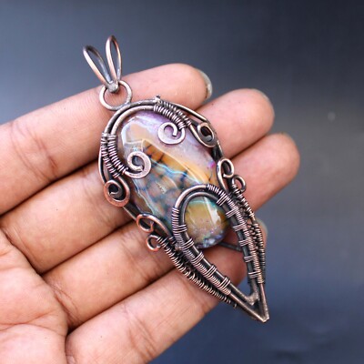 Pink Agate Pendant Copper Wire Wrapped Pendant Handmade Copper Jewelry  8.5 CM
