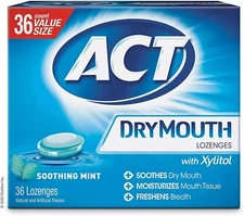 ACT Dry Mouth Lozenges With Xylitol, Soothing Mint Flavor, One Pack of 36 Count.