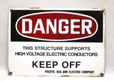 DANGER HIGH VOLTAGE Pacific Gas & Electric Co. - PG&E Co. Porcelain Sign 14x10