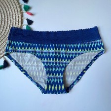 Victoria's Secret VTG Cotton Lace Waist Hiphugger Panty Blue Geo Medium NEW