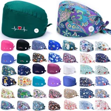 Surgical Scrub Cap Doctor Nurse Cotton Bouffant Adjustable Head Cover Print Hat-