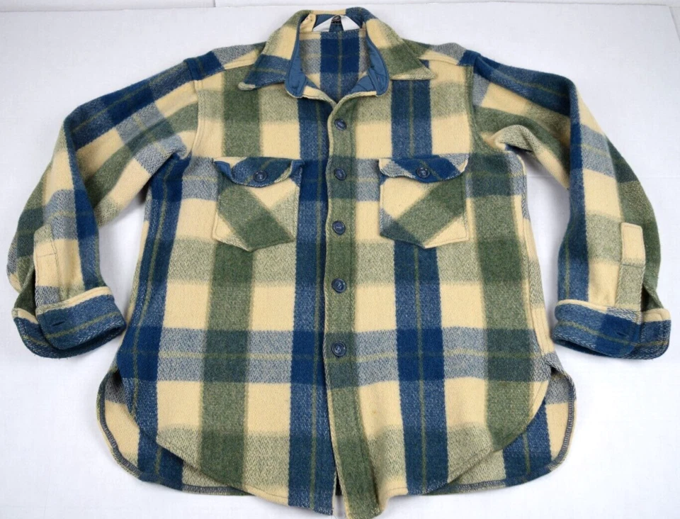 Chaqueta Camisa Vintage Woolrich Cuadros Talla M Años 70 Grande 3 Azul Búfalo Verde Marfil Foto 2 de 4