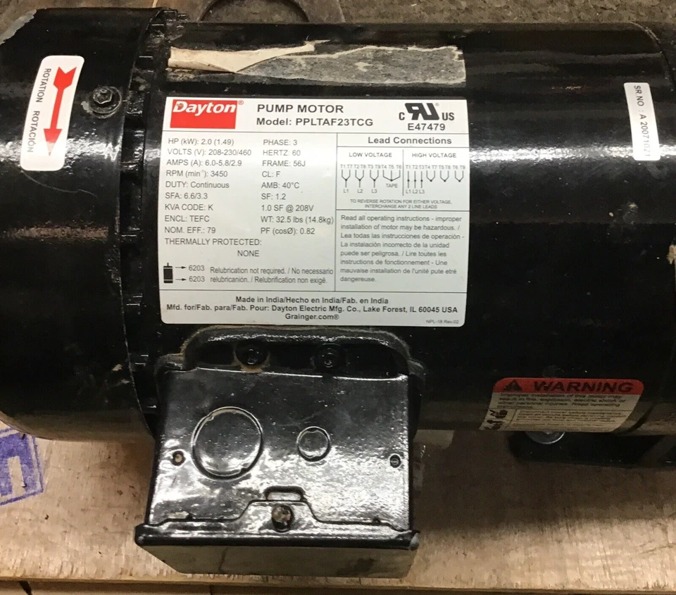 Dayton 2Zxr7 Self Priming Centrifugal Pump 2 Hp 208 To 230/460V Ac 3Phase (f1) - Image 2 of 4