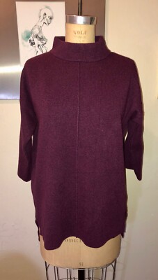 RACHEL ZOE*NICE!!HEATHERED PLUM MOCK NECK PULLOVER 3/4 SLEEVE SWEATER HIGH LOW*S
