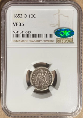 1852-O NGC & CAC VF35 Liberty Seated Dime 10c - New Orleans Mint