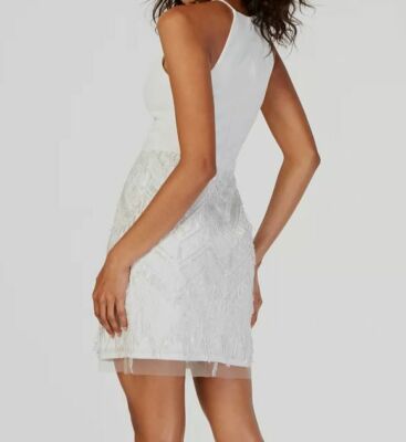 Aidan by Aidan Mattox Women's Embroidered Fringe Cocktail Dress - White - Size 12