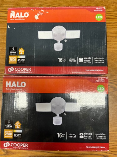 2-HALO LED TWIN HEAD MOTION ACTIVATED LIGHT FIXTURES