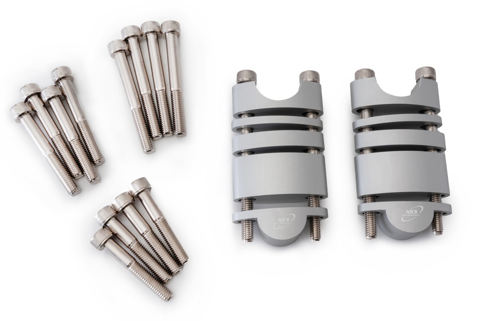 AS3 PERFORMANCE 28.6MM HANDLEBAR RAISERS RISERS KIT 20mm-60mm SILVER