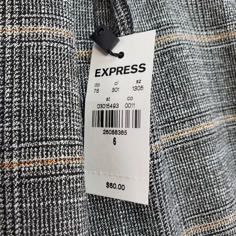 Express Bermuda Shorts Women's 6 Gray Plaid Stretch Pleated Front Slash Pockets - Image 4 of 4