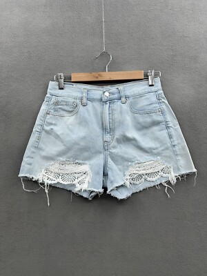 American Eagle Women s 4 Light Wash High Rise Distressed Lace Pocket Shorts