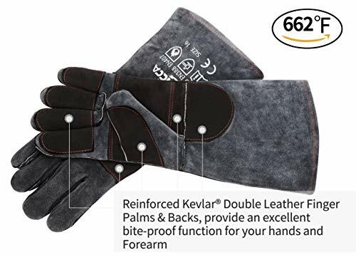 Guantes de manipulación de animales Rapicca a prueba de mordeduras acolchado de cuero reforzado Kevlar - Imagen 8 de 8