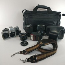 Canon AE-1 Program 35mm SLR Camera Bundle Strap Bag 50mm 70-210 Lenses  Flash