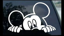Mouse Peeking - Mickey 6" White Vinyl Graphic Decals Car Truck Window Tablet