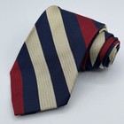 Polo Ralph Lauren Mens Regimental Red, Navy, Beige Striped Textured USA Silk Tie