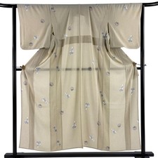 JAPANESE KIMONO KOMON Beige 153cm 5 ft 0 in PURE SILK AA9067