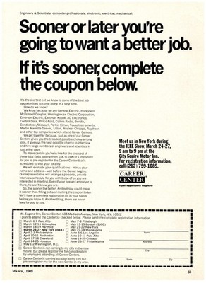 1969 Magazine CLIPPING Job Recruit Career Center Engineer Scientist Locations