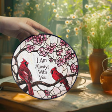 Cardinal Suncatcher Stained Glass Window Hanging Decor, Red Cardinals Memoria...