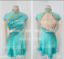 Ice Figure Skating Dress Rhythmic Gymnastics Twirling Competition green dyeing