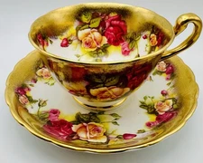 Vintage Royal Chelsea Golden Rose Cup & Saucer; Heavy Gold England Teacup