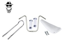 ORIGINAL LOWRIDER 16" Bike U Handlebar + Sissy Bar White Velour Banana Seat/Grip
