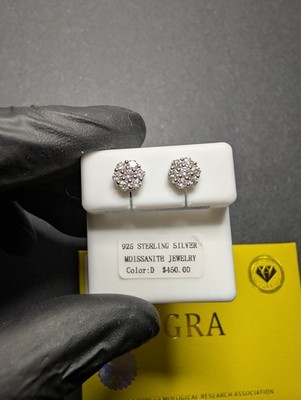 Massive 925 Sterling Silber GRA zertifizierter Moissanit 6,5 mm Waben Cluster Ohrstecker
