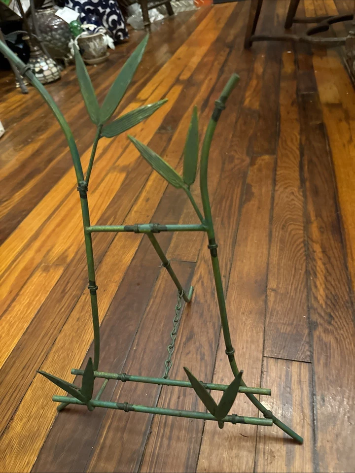 Vintage Faux Bamboo Green Metal Tabletop Easel Art Photo Plate Stand 15”H - Image 4 of 4